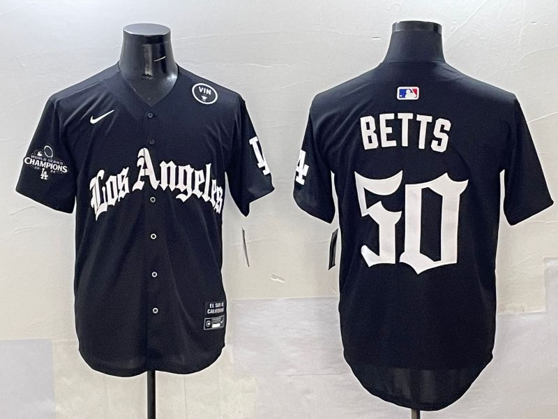Men Los Angeles Dodgers #50 Betts Black Five generations Joint Name 2025 Nike MLB Jersey style 42->los angeles dodgers->MLB Jersey